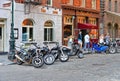 Shops and restaurants with people in old buildings on streets in Downtown Manhattan Fulton Market- MANHATTAN / NEW YORK