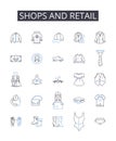 Shops and retail line icons collection. Boutiques, Stores, Markets, Outlets, Supermarkets, Malls, Department stores