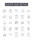 Shops and retail line icons collection. Boutiques, Stores, Markets, Outlets, Supermarkets, Malls, Department stores
