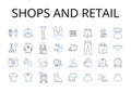 Shops and retail line icons collection. Boutiques, Stores, Markets, Outlets, Supermarkets, Malls, Department stores