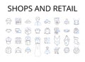 Shops and retail line icons collection. Boutiques, Stores, Markets, Outlets, Supermarkets, Malls, Department stores