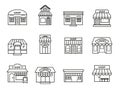 Shops and stores building icons set.
