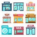 Shops and stores icons set in flat design style Royalty Free Stock Photo