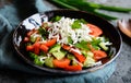 Shopska Salad - Bulgarian salad with tomato, cucumber, pepper, scallion, parsley and cheese Royalty Free Stock Photo