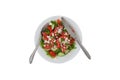 Shopska salad in a white plate isolated on white background. The Royalty Free Stock Photo