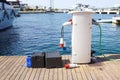 Shore Based Electricity Supply Appliance Power Supply And Battery Charged on the dock .