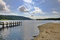 Shore of Coniston Water and jetty Royalty Free Stock Photo