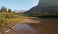 Shore of Fishercap Lake on the Swiftcurrent hiking trail in the Many Glacier region of Glacier National Park in Montana USA Royalty Free Stock Photo