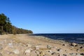 The shore of the Gulf of Finland, the blue sea with waves,