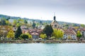 Shore of Lake Geneva in Evian-les-Bains city in France