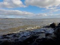 Shore line morecambe bay cumbria at high tide,waves & rocks