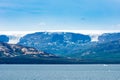 Greenlandic coastline with glacier over Arctic Ocean