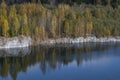 The shore of a old flooded marble quarry in the vicinity of the Ruskeala. Karelia