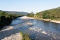 Shore of River Dee in Ballater in Aberdeenshire Royalty Free Stock Photo