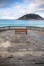 Beautiful shore view on island santa clara in atlantic ocean concha bay, san sebastian, basque country, spain Royalty Free Stock Photo