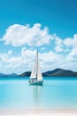 The shore of whitsunday island with sailboat for a holiday, in the style of joel robison Generative AI