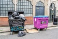 SHOREDITCH, LONDON/ENGLAND- 30 August 2020:Commercial waste bins in Shoreditch