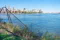 Shoreline of Astoria Queens New York with the East River and the Manhattan and Roosevelt Island Skyline in the background