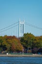 Shoreline of Astoria Queens New York with Colorful Autumn Trees and a Bridge in the Background