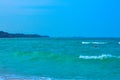 THe shoreline of the Black Sea Vama Veche, watery waves on the blue water and sky reflecting on a windy summer day Royalty Free Stock Photo