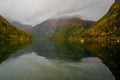 Low clouds in the valley of the Geiranger fjord in Norway