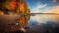 Shoreline Autumn Splendor: Breathtaking Hotorealistic Shot