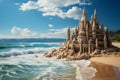 Shoreline holiday Sandcastle symbolizes seaside vacation joys and coastal serenity Royalty Free Stock Photo