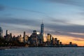 Shoreline of the Hudson River with the New York City Financial District Skyline during Sunset Royalty Free Stock Photo