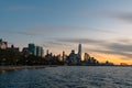 Shoreline of the Hudson River with the New York City Financial District Skyline during Sunset Royalty Free Stock Photo