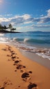 Shoreline imprints, footprints on beach sand narrate tales of ocean rendezvous Royalty Free Stock Photo