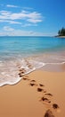 Shoreline imprints, footprints on beach sand narrate tales of ocean rendezvous Royalty Free Stock Photo