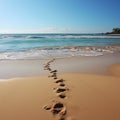 Shoreline imprints, footprints on beach sand narrate tales of ocean rendezvous