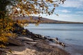 Shoreline of Lake Superior in the Upper Peninsula of Michigan in the Porcupine Mountains State Park in autumn Royalty Free Stock Photo