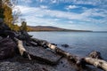 Shoreline of Lake Superior in the Upper Peninsula of Michigan in the Porcupine Mountains State Park in autumn Royalty Free Stock Photo