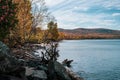 Shoreline of Lake Superior in the Upper Peninsula of Michigan in the Porcupine Mountains State Park in autumn Royalty Free Stock Photo