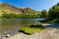 Shoreline of a picturesque lake and mountains on a hot summers day (Buttermere, Lake District Royalty Free Stock Photo