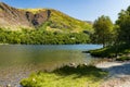 Shoreline of a picturesque lake and mountains on a hot summers day (Buttermere, Lake District Royalty Free Stock Photo