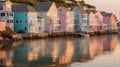 Shoreline Serenity: Coastal Bay Adorned with Colorful Houses Along the Waterfront