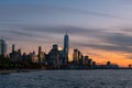 Shoreline of the Hudson River with the New York City Financial District Skyline during Sunset Royalty Free Stock Photo