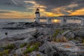 Shoreline Sunset at Marshall Point Lighthouse Royalty Free Stock Photo