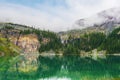 Shoreline Trail in the Alpine area of Lake O`Hara in the Canadian Rockies of Yoho National Park