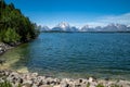 Shores of Jackson Lake, near the Jackson Lake Dam in Grand Teton National Park on a sunny summer day Royalty Free Stock Photo