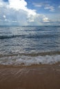 Lake Malawi amazing landscape with mountains, clouds, rain and rainbow Royalty Free Stock Photo