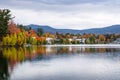 The Shores of Mirror Lake in Lake Placid, NY, on a Cloudy Autumn Day