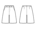 Short baggy Bermudas dress pants technical fashion illustration with above-the-knee length, low waist, slashed pocket