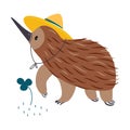 Short-beaked Echidna as Australian Animal in Yellow Hat Vector Illustration