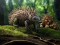 Ai Generated illustration Wildlife Concept of A short-beaked echidna Tachyglossus aculeatus walking on the