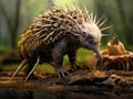 Ai Generated illustration Wildlife Concept of A short-beaked echidna Tachyglossus aculeatus walking on the