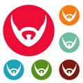 Short beard icons circle set vector