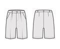 Short Bermuda dress pants technical fashion illustration above-the-knee length, single pleat, low normal waist, rise